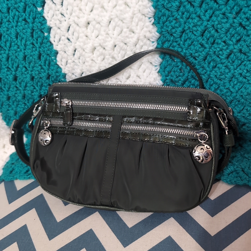 Brighton Twister Go Go Pouch Olive Green Nylon Crossbody Handbag - Picture 3 of 8